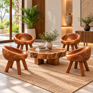 Sillón Lounge Nestra de Madera de Suar, Asiento Curvo Orgánico, Chaise Contemporánea para Hoteles de Lujo - Product Image 5