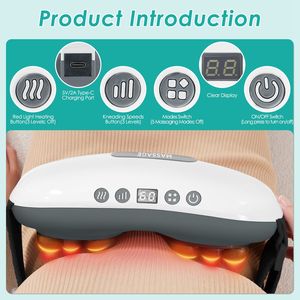 Massaggiatore Addominale in Pietra con Doppie Teste Rotanti, 6 Luci Rosse, 5 Modalità, 3 Velocità, 3 Impostazioni di Calore, Batteria Ricaricabile da 2500mAh, Regolabile per il Corpo - Product Image 4