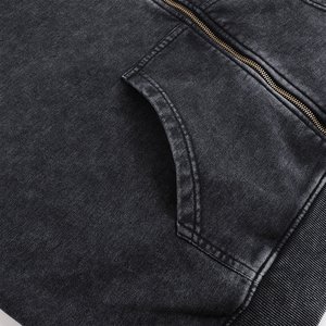 Sweat-shirt à capuche zippé noir, coupe classique, en coton, pour homme, vêtement décontracté d'automne, sweat-shirt en coton tricoté 100% - Product Image 4