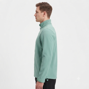 Chaqueta de Forro Polar Verde Menta para Hombre, Cierre Completo con Cremallera, Cuello Alto, Resistente al Viento, Ropa Exterior Informal, Corte Regular, Exterior de Poliéster - Product Image 4