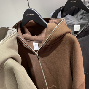 Streetwear à double fermeture éclair en gros Sweat à capuche en coton épais Surdimensionné avec épaules tombantes Sweat à capuche zippé personnalisé pour hommes - Product Image 4