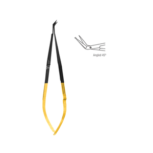 Tijeras Coronarias Microquirúrgicas de Alta Calidad con Ángulo de 45 Grados °   Instrumentos Quirúrgicos Negros/Dorados para Microcirugía, Oftalmología, Cirugía Plástica y Neurocirugía con Certificación CE - Product Image 1