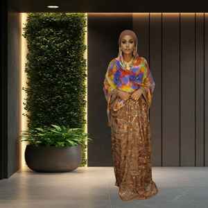 Nouvelle Robe Somalienne Glamour de Luxe en Tissu Chiffon Fransawi, Ornée de Paillettes et d'un Motif Floral Jacquard Uni - Product Image 4