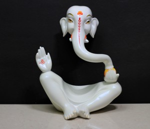 Nirmala Handicrafts Resin Art Deco White Ganesh <b>Statue</b> Flute | Handmade <b>Religious</b> Figurine Rajasthan Scultped Home Office - Product Image 5