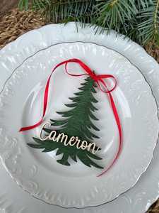 Adorno Navideño de Madera para Árbol de Navidad, Corte Láser, Cinta Roja, Decoración Festiva para Mesa, Decoración del Hogar, Estilo Tradicional, Tema Invernal - Product Image 3