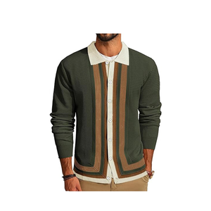 Nouveau design de cardigan en tricot rayé, boutonné, à manches longues, pull-over, veste polo rayée, cardigan pour homme - Product Image 5