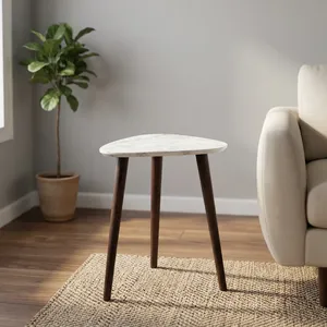Table d'appoint moderne avec plateau en marbre et pieds en bois de manguier, design mid-century, meubles de salon faits à la main - Product Image 5