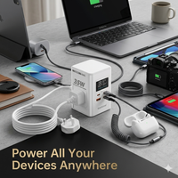 Stop Kontak Ekstensi Daya 35W dengan Proteksi Lonjakan Arus, Layar Digital Pintar, Colokan US, Stasiun Pengisian Daya Multi Desktop GaN dengan Stop Kontak AC dan USB-C