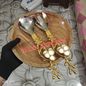 M.I.G. EXPORTS Flower Design Metal Cutlery Set Spoon Fork High Mirror Polish Rust Resistant Wedding <b>Flatware</b> - Product Image 1