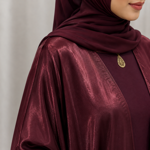 Luxury Customized Color Satin <b>Matte</b> High Neck <b>Floor</b> Length Open Front Modest Abaya Matching Inner Dress Hijab Elegant - Product Image 5