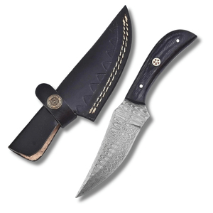 Drop Point Hunting Knife Damascus Steel Blade Straight Edge <b>Leather</b> Handle DIY Grade 0.6mm Thickness - Product Image 1