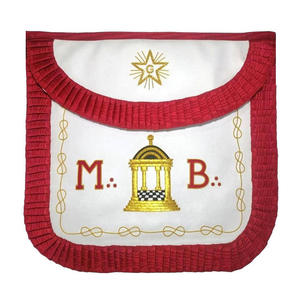 Tablier maçonnique du Rite écossais 18e degré Rose Croix, en cuir fait main, forme carrée, blanc, rouge, moiré, avec broderie croix dorée et pellican - Product Image 3