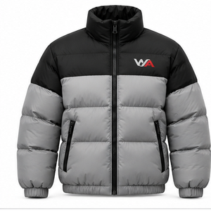 Top Quality Men's Two Tone Puffer Jacket Black <b>Grey</b> Color block <b>Stand</b> Collar Windproof Heavyweight Winter <b>Coat</b> OEM - Product Image 1