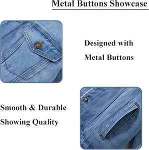 Men's Winter Casual Denim Jacket <b>Light</b> Blue 100% Cotton Button Front Stonewashed Fleece Lined Regular Fit - Product Image 3