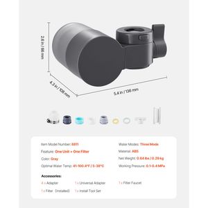 Filtro Acqua Orizzontale per Rubinetto in Fibra di Carbonio, Purificatore per Lavello, Rimuove Cloro e Piombo, 1 Filtro Incluso - Product Image 4