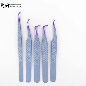 Pince à épiler pour extensions de cils RMI de haute qualité en argent avec embout violet et poignée diamantée, logo personnalisé - Product Image 1