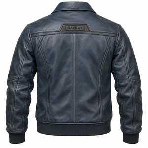 Nueva Tendencia Chaqueta de Cuero Genuino de Piel de Vaca Azul Pizarra para Hombre, Estilo Aviador Vintage, Abrigo Bomber Pesado para Invierno, Proveedor - Product Image 2
