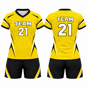 OEM Custom Sublimated <b>Women</b> Volleyball Uniform Club Team V-Neck Short Sleeve Breathable Quick Dry Polyester/Cotton Elastic Waist - Product Image 2