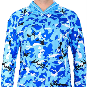Camisa de Pesca para Hombre, Azul Camuflaje, con Capucha, Manga Larga, UPF 50, Anti-UV, Impermeable, Transpirable, Ropa de Exterior - Product Image 1