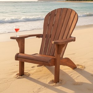 Fauteuil Adirondack en teck pour extérieur, chaise de jardin rustique en bois, chaise longue de patio durable avec design à pieds coniques - Product Image 2