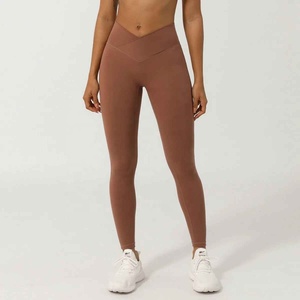 Women <b>V</b>-Shaped <b>Waist</b> Full Length Solid Color Seamed Yoga <b>Leggings</b> Spandex/Nylon Quick Dry Sweat-Wicking Breathable Four-Way - Product Image 4