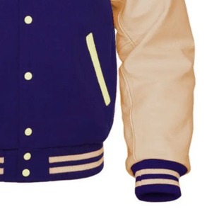 Chaqueta Varsity Morada Unisex con Cierre de Botones en las Mangas, Diseño a Cuadros, Estilo Utilitario, Resistente al Viento, de Poliéster/Algodón, para Otoño - Product Image 4