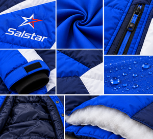 Abrigo Largo de Invierno Personalizado para Hombre con Capucha, Chaqueta Acolchada con Bloques de Color Azul y Blanco, Abrigo Cálido para Exteriores, Proveedor Mayorista - Product Image 5