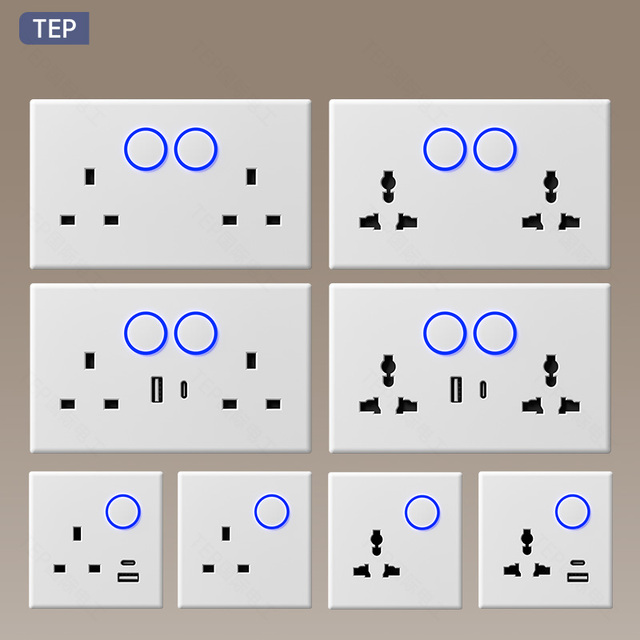 TEP L87 20A 13A Wall Switch Socket Combination with USB 2 Gang Light Switch Minimalist PC Matt Panel