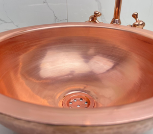 Lavabo de salle de bain de luxe en métal, style vintage, motif cuivre électroplaqué, forme ronde, pour plan de travail, style Moyen-Orient - Product Image 4