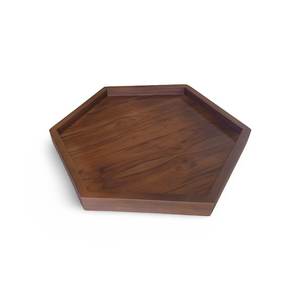 Plateau ottoman octogonal en bois style ferme, finition noyer spéciale - Product Image 3