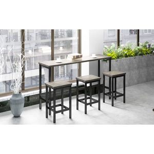 TOPMAX Counter Height Dining Room <b>Set</b> Extra Long <b>Table</b> with 3 Gray <b>Stools</b> & Side <b>Table</b> Footrest for Pub Kitchen Use - Product Image 6