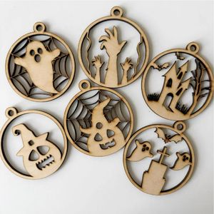 Adornos de madera sin terminar para Halloween, cortados con láser, con orificio para colgar, con diseños de fantasma, mano de zombi, casa embrujada y calabaza. - Product Image 1