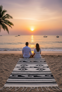 Tapis de couloir / tapis en coton tissé à la main, motif floral moderne, lavable en machine, réversible, noir, pour la maison, les pique-niques, les voyages, la décoration - Product Image 3