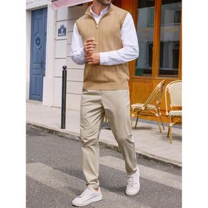 2025 hommes coupe ajustée quart fermeture éclair Golf gilet col montant sans manches pull pull tricoté quart fermeture éclair pull gilet - Product Image 4