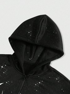 Sweat-shirts à capuche entièrement zippés pour hommes, noirs, entièrement ornés de strass, en molleton de coton, style streetwear, fabrication OEM en gros - Product Image 2