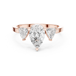 Bague de fiançailles en or rose avec trois diamants taillés en poire pour femme, bague classique de mariage, de promesse ou d'anniversaire - Product Image 1