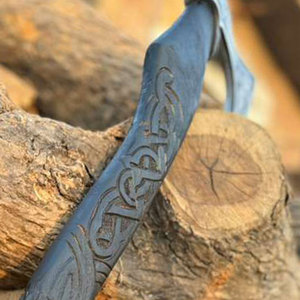 Hacha Vikinga Nórdica Estilo Escandinavo, Grado Industrial, Símbolos Decorativos Grabados, Hoja de Acero al Carbono, Mango de Madera, Coleccionable - Product Image 6