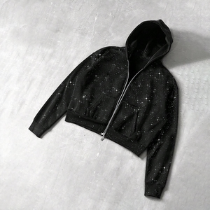 Rhinestone Print Zip Hoodie for Men and Women, Soft Casual Pullover with Front Pockets and Adjustable Hood - Product Image 1