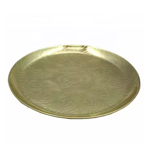 Round Gold Metal Charger <b>Plate</b> with Hammered Texture Glam Style Handmade Dinnerware for Party Table Setting - Product Image 4