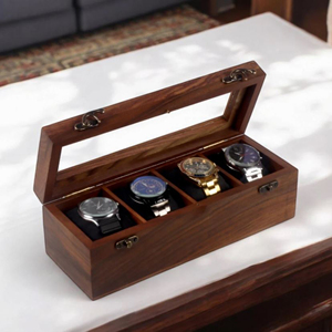 Caja de Almacenamiento para Relojes de Bambú con Tapa Transparente, Caja de Exhibición para Coleccionistas de Relojes de Madera de AYAANS - Product Image 6