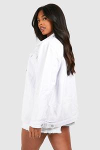 Chaqueta de mezclilla de punto corta para mujer con dobladillo deshilachado, cuello vuelto, manga larga, ecológica, ligera, 100% algodón, informal, para otoño - Product Image 4