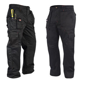 RICSA INTERNATIONAL Men's High Visibility Heat Transfer Printed Polyester CE Certified <b>Work</b> Pants Navy Reflective Stripes <b>Cargo</b> - Product Image 1