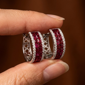 Pendientes de Aro Clásicos de Oro Blanco Sólido de 18k con Diamantes Naturales y Rubíes, Joyería Hecha a Medida, Gran Venta, Mejor Calidad, para Mujer - Product Image 4