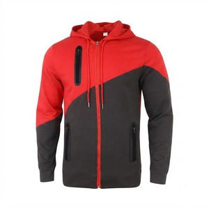 Most Demanding Custom Logo Men's <b>Red</b> Black Color Blocking Hooded Tracksuit Set Knitted Cotton Casual Autumn Wear Activewear Sets - Product Image 3