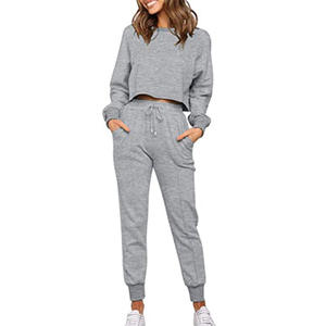 Women Black Cotton <b>Tracksuit</b> Set Crew Neck Long Sleeve Joggers With Side Pockets Drawstring Waist Casual Loose Fit Autumn Wear - Product Image 2