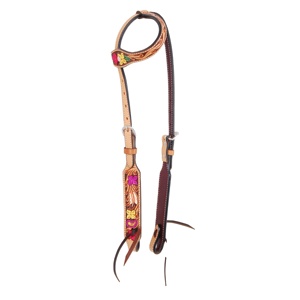 Calidad superior Handmade100 % cuero genuino Western Single Ear Floral Tooled Headstall con proveedor de pintura a mano Fabricante - Product Image 3