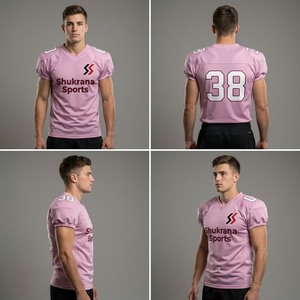 Maillot de football américain rose pour homme, col en V, manches courtes, maille respirante, coupe ajustée, vêtements pour adultes - Product Image 2