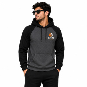 Sweat-shirt à capuche en molleton à manches raglan pour homme <span class=keywords><strong>Ekin</strong></span>, décontracté, noir, gris, logo sur le devant, vêtements d'automne - Product Image 1