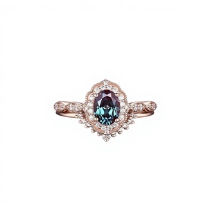 Oval Alexandrite <b>Ring</b> <b>Set</b> 925 <b>Sterling</b> <b>Silver</b> 14K Rose Gold Plated Certified Luxury Prong Setting Engagement Wedding <b>Ring</b> - Product Image 1