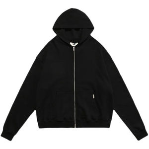 Sweat-shirt à capuche zippé noir pour homme, coupe classique, en molleton de coton écologique, style streetwear décontracté, motif lettres, avec poches - Product Image 1